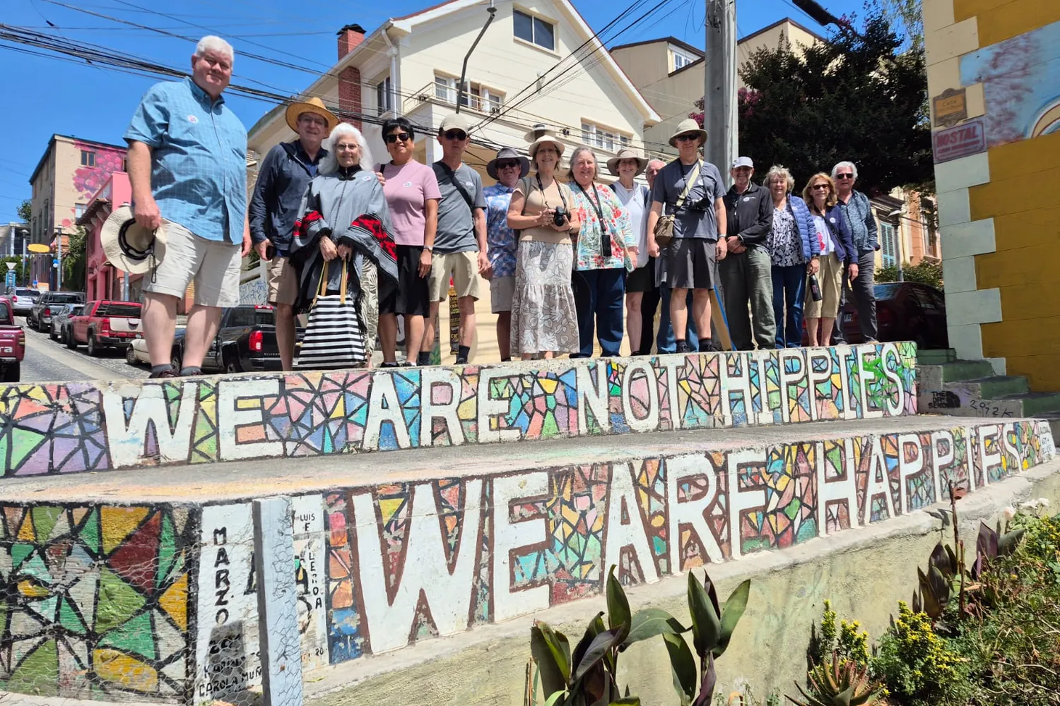 A happy group of travelers in Valparaiso